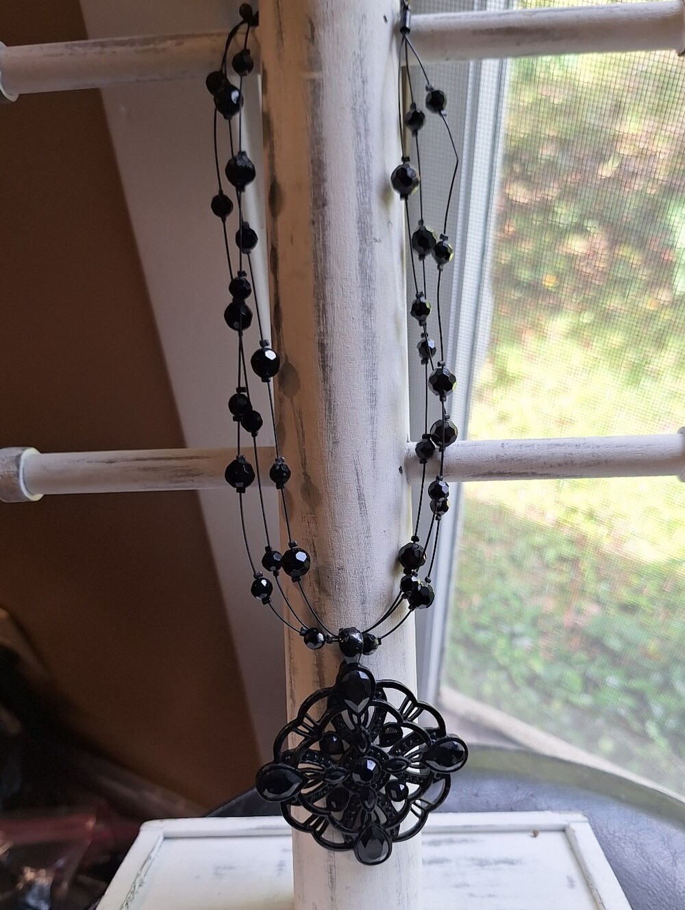 Gorgeous Victorian Style Gothic Lia Sophia Statement Necklace Black Metal Beads